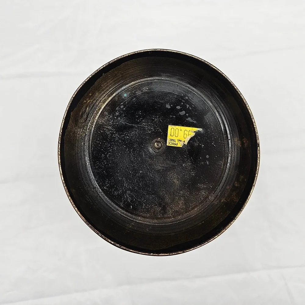 Vintage Hand Etched Black and Gold Brass Floral Urn Vase 9.5 Inch